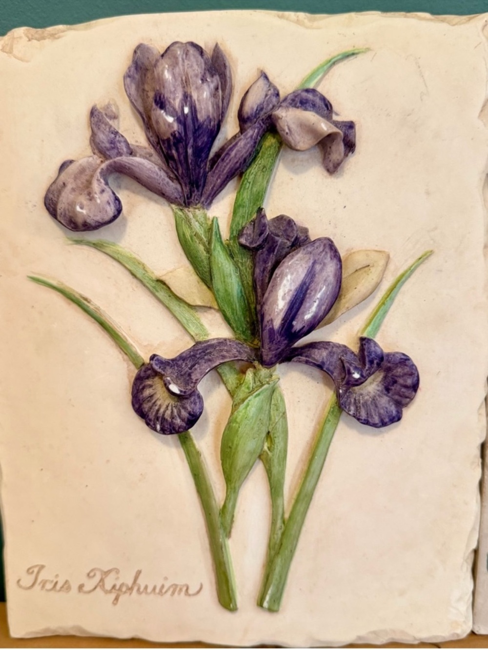 feathers Purple Iris Ceramic Wall Plaque